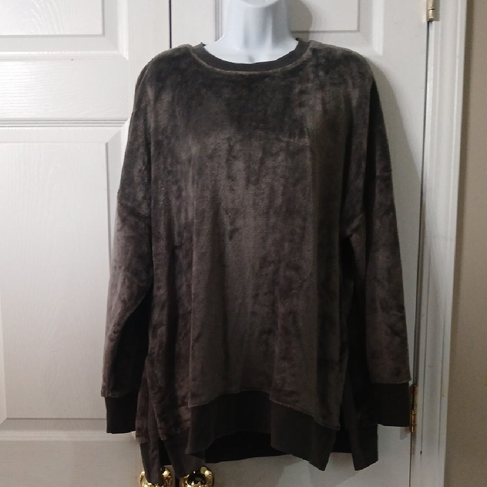 SO Plush Gray Velour Crewneck Pullover Sweatshirt comfy cozy Sz XL NOWT